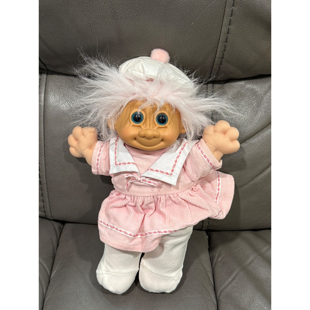 Russ Berrie Vintage Troll Doll Pink Corduroy Sailor Dressβ Soft Body Plush 2319
